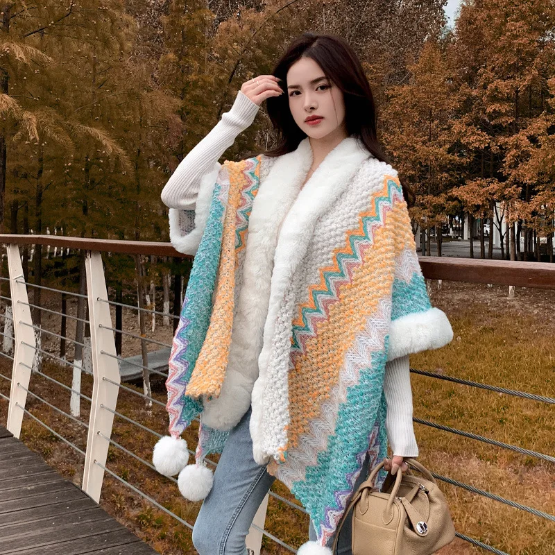 

Outdoor versatile fashion knitted fringed tassel shawl, casual, warm, comfortable, with a slit, unique outer cape