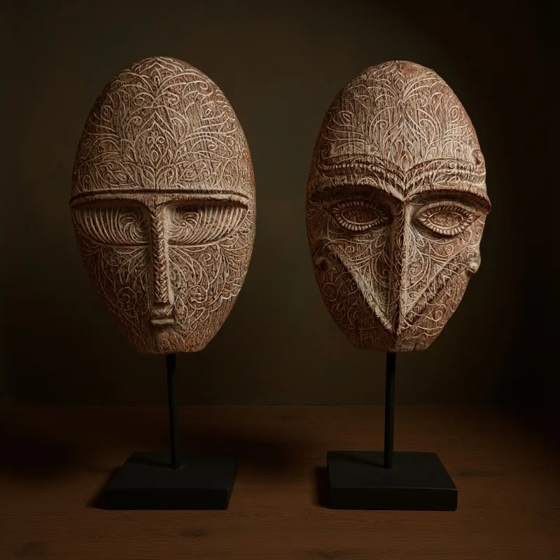 Hotel lobby portrait ornament mask artwork display cabinet craft display modern decoration outdoor decoration adornos para casa