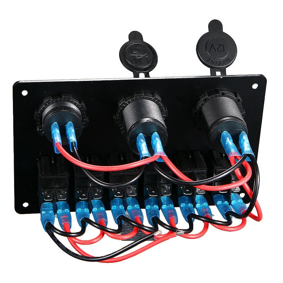 Mega Sale6 Gang Switch Panel with 12V-24V LED Digital Voltmeter Dual USB Charger Lighter Socket for RV Truck Boat SUV