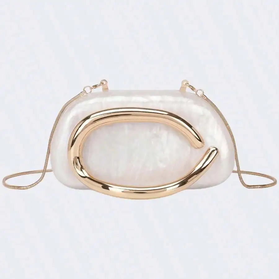

Acrylic Clutch Bag With Metal Chain Strap For Women Evening Party Wedding Purse