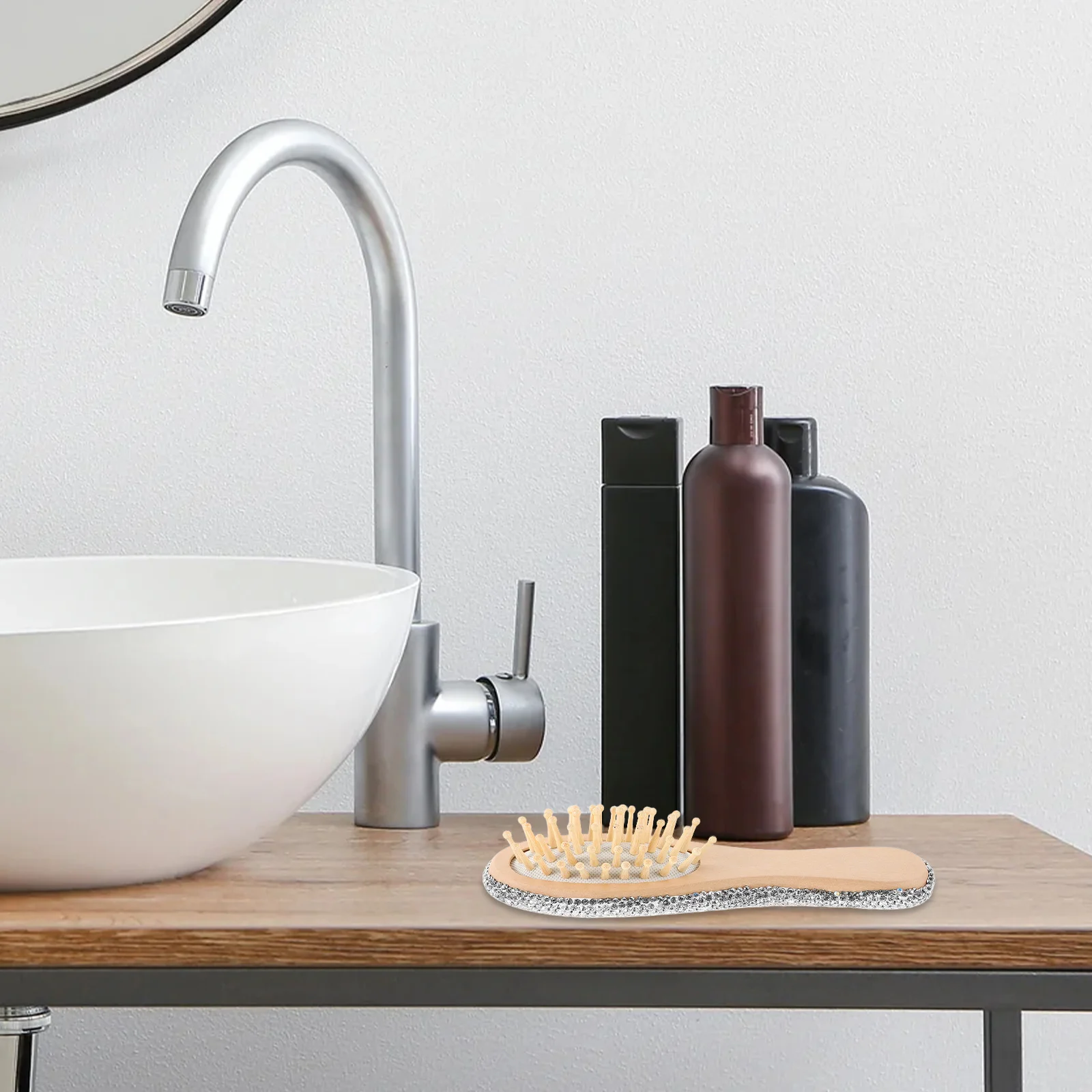 

Rhinestone Massage Hair Comb Wooden Scalp Massager Lightweight Portable Travel Styling Brush for Women Daily Use