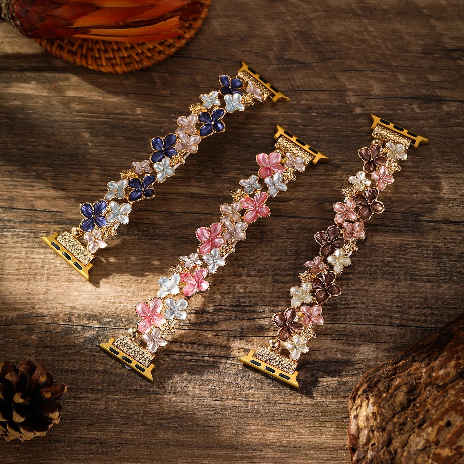 Metal Strap For Apple Watch Band 40mm 44mm 42mm 45 49mm 46mm Women Flowers Bracelet For IWatch Series 11 10 9 SE 3 Ultra3 Correa
