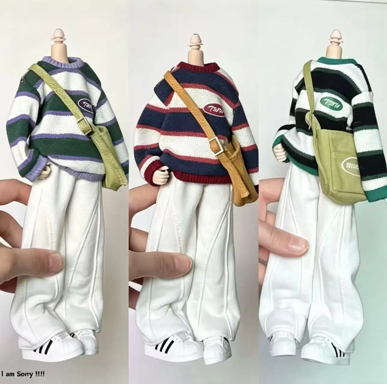 Blythe Doll Clothes Casual Knit Outfit Striped Sweater Wide-Leg Pants with Crossbody Bag for OB24 1/6 1/12 BJD Toys Dress Up