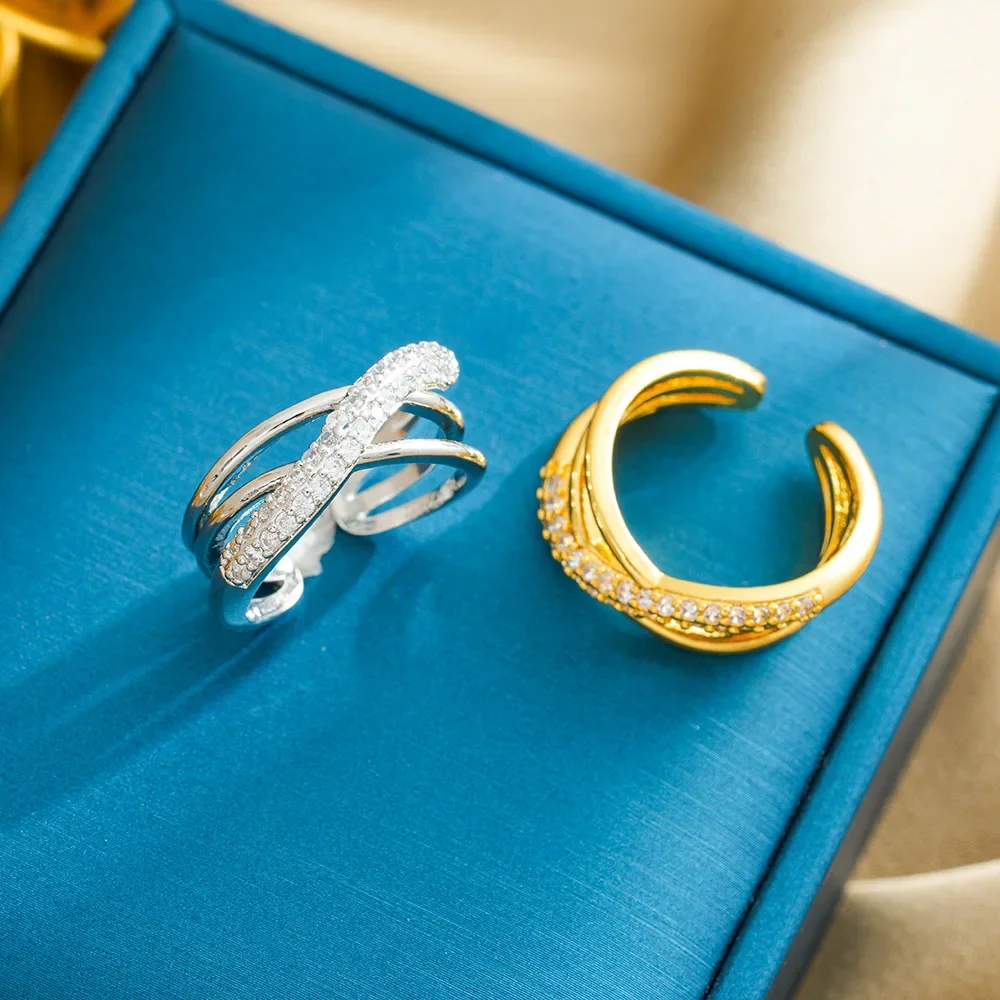 2025Новое популярное новое геометрическое кольцо с цирконом, легкая роскошь 18K с регулируемым отверстием