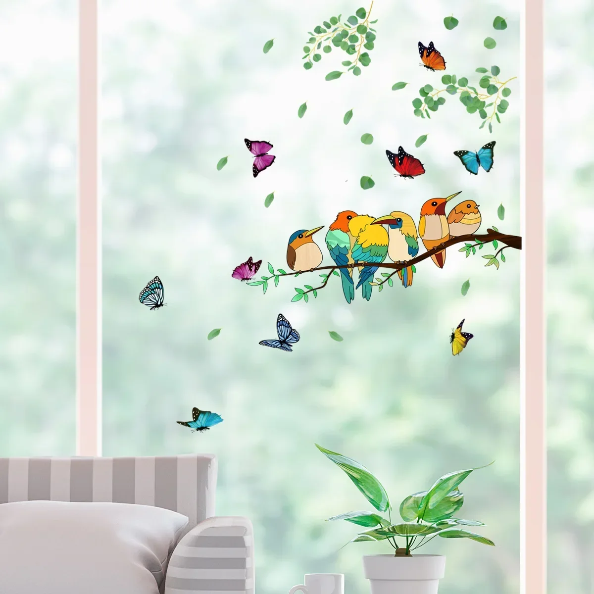 Branch bird butterfly wall sticker static sticker glass sticker window double-sided visual decorative wall