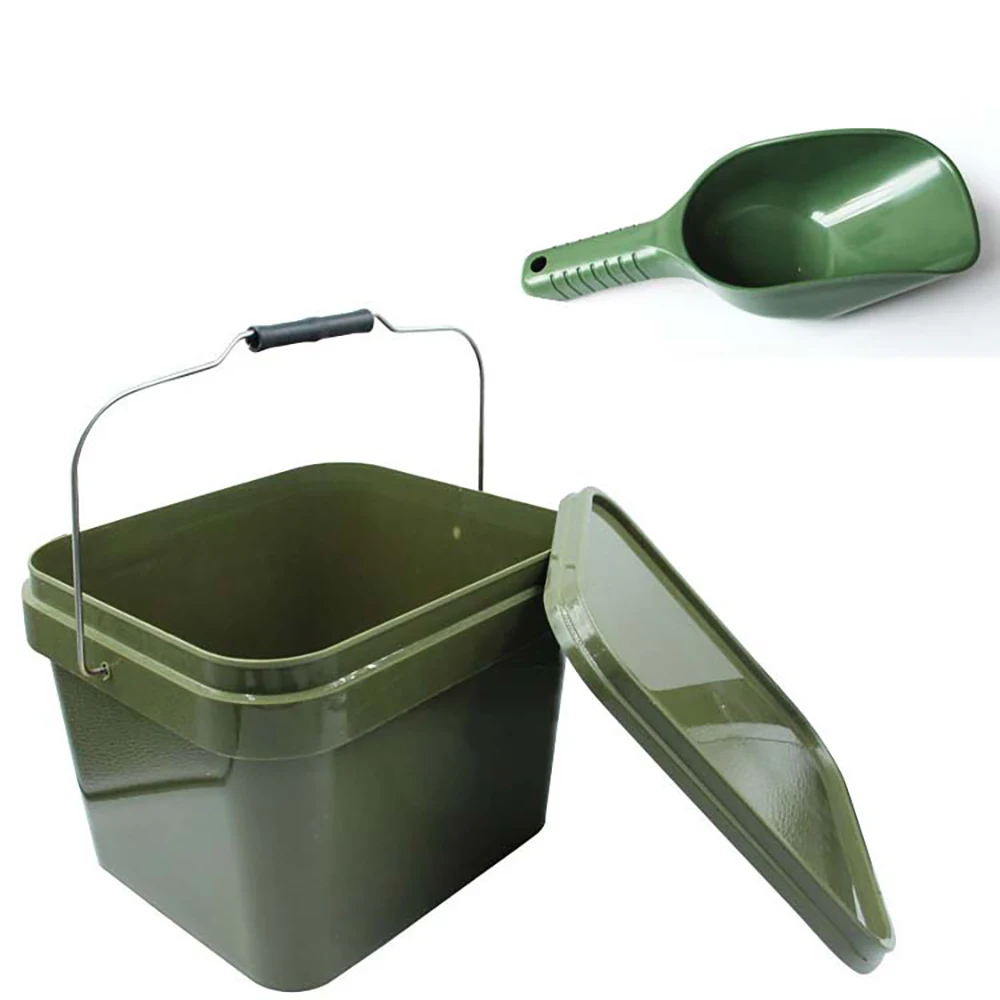 Carp Fishing Baiting Spoon & Bait Bucket Set Casting Scoop For Spod Particles Boilies Pellets Coarse Fishing Bait Tackle