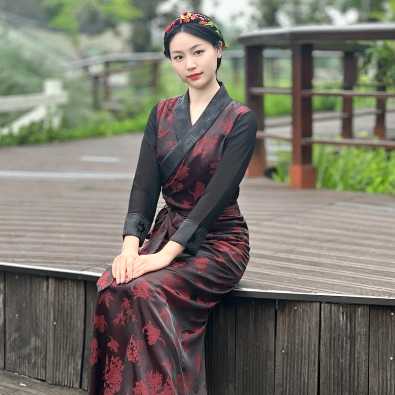 

Summer Color Matching Bola Xizang Clothes Tibetan Women's Robe Ethnic Characteristics Clothing Daily Casual Wear Lhasa Gown