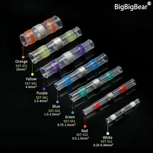 Imagen 1 del producto Conectores de Cable de sellado de soldadura, velocidad de contracción 3:1, terminales de Cable eléctrico impermeables, tubo termorretráctil, empalme a tope eléctrico