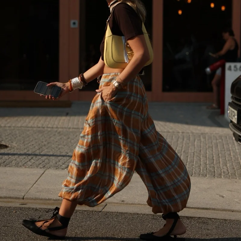 المرأة السراويل الفضفاضة بالون فقاعة مطوي المتضخم البنطلونات واسعة الساق فانوس الحريم البنطلون السراويل