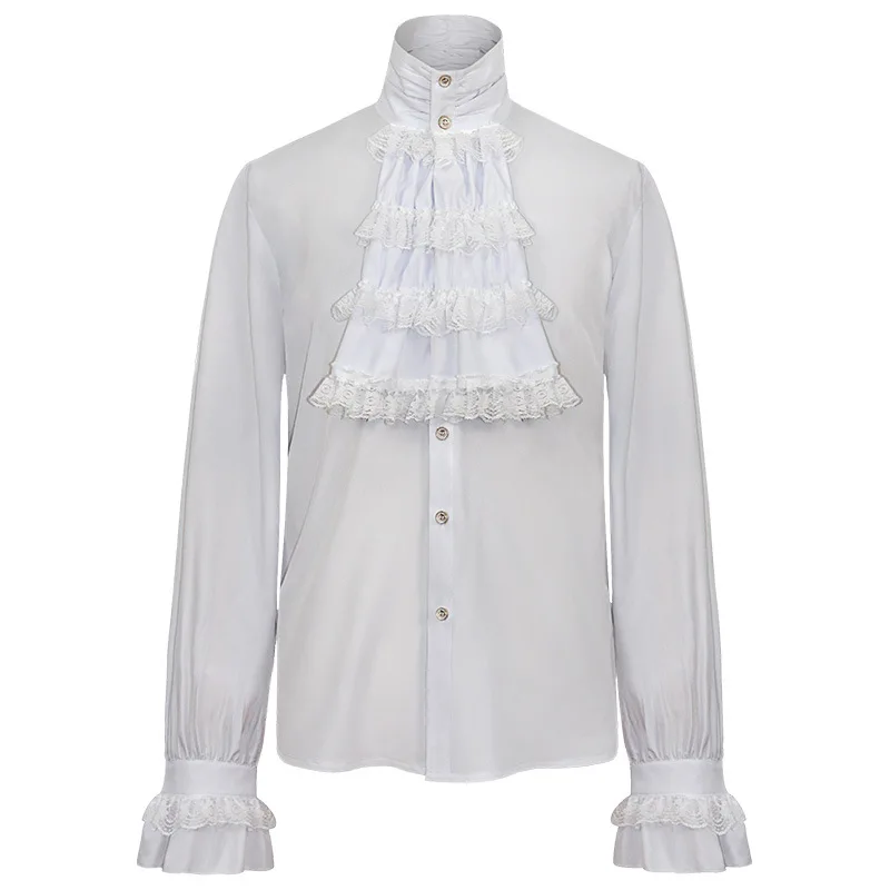 Victoria Shirt Long Sleeves Jabot Lace Tie Men Gothic Punk Ruffle Frill Tops Wedding Halloween Costume Men Vintange