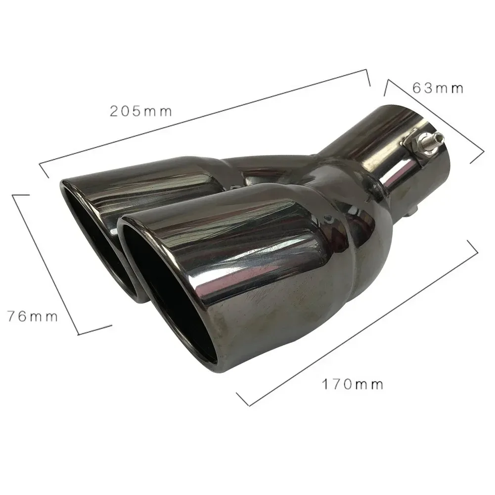 Universal 63mm Car Inlet Double-Barrel Rear Exhaust Tip Tail Pipe Muffler Black Titanium Outlet Stainless Steel Car Accessories