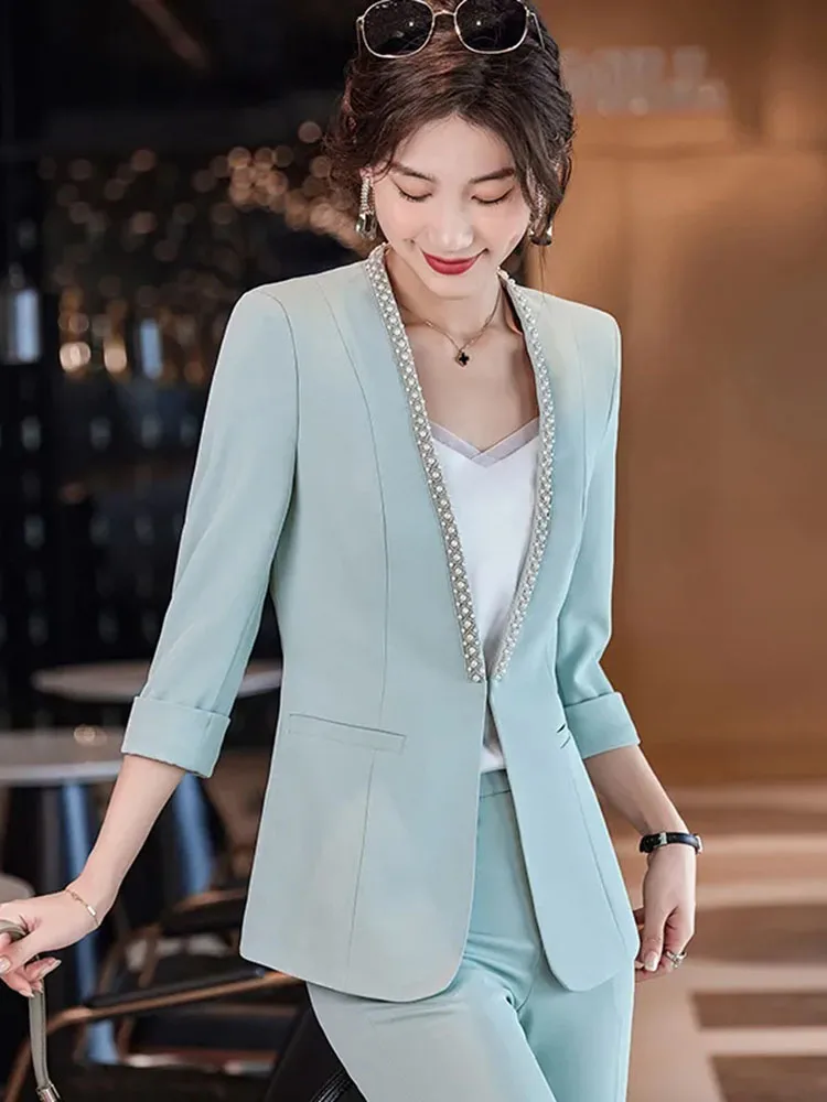 V neck Thin Suit Women\'s 2023 Spring and Summer New Korean Fashion Professional Wear Half Sleeve Casual Jacket Office Blazer