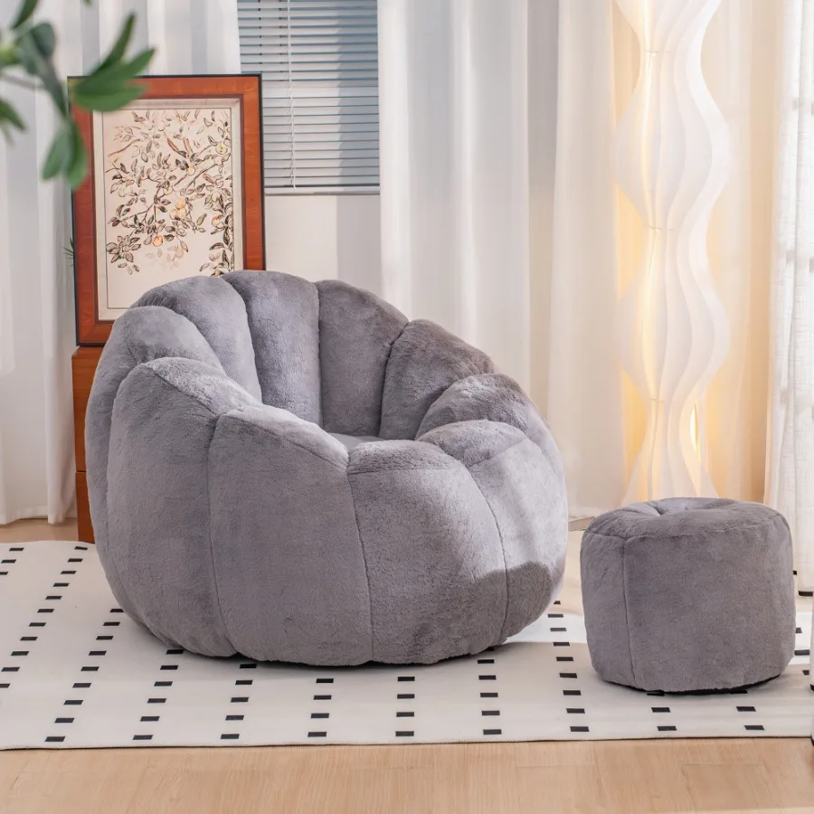 Giant Bean Bag Chair, Oversized Bean Bag Couch for Adults and,Faux Fur Shell-Shaped Large Bean Bag Chair with Filler, Stuffed B