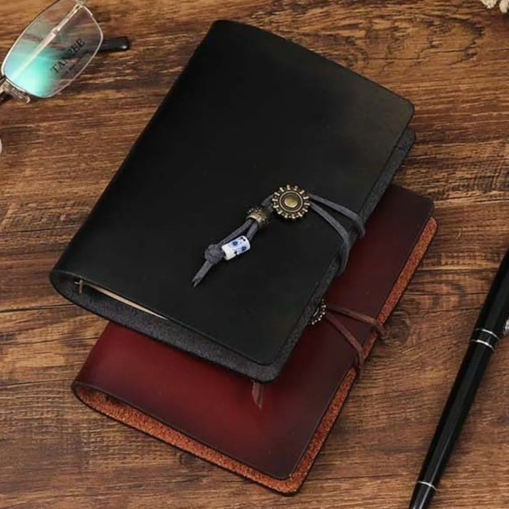 Creative Retro Small Loose-leaf Notebook Portable A7 Leather Binder Notebook Soft Refillable Ledger Notepad Men