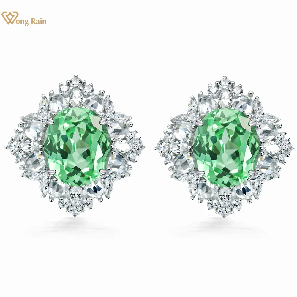 

Wong Rain 100% 925 Sterling Silver Sparkling Pass Test 7*9 MM Sapphire High Carbon Diamond Gems Ear Studs Earrings Fine Jewelry