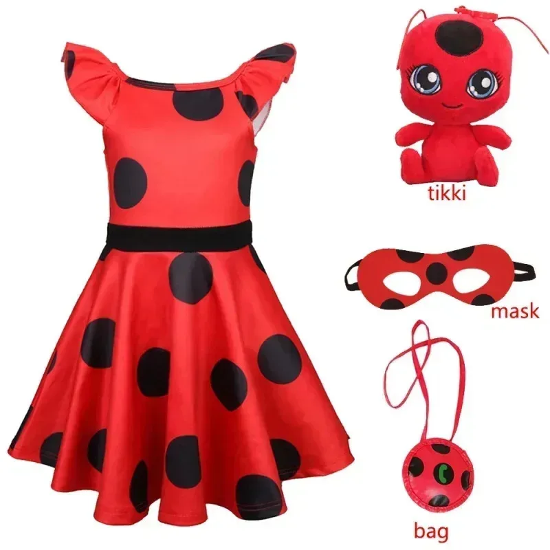 

Carnival lace black red dot baby girls dresses kids birthday party dress childen's streetwear skirt with earring Tikki wig
