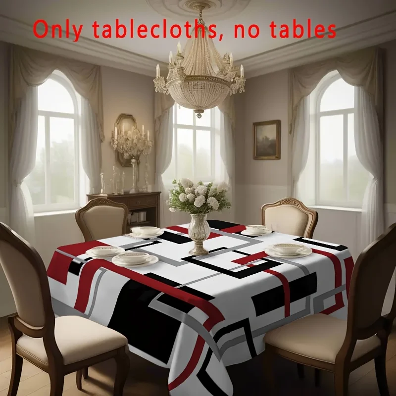 One tablecloth with modern geometric patterns - simple design in red, black and gray, suitable for various home styles.yzb