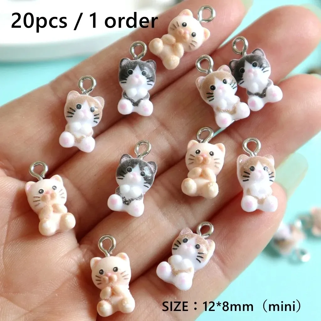 Bonito mini gato gatinho encantos-20 peças adoráveis pingentes de resina para fazer jóias diy-acessórios de moda-presentes artesanais por atacado