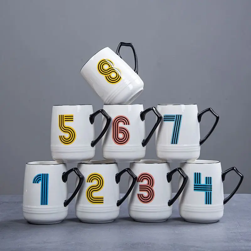 Ceramic Water Cup Set, Living Room Household Drinkware Water Cup Creative Design, Digital Recognition Cup, Mug