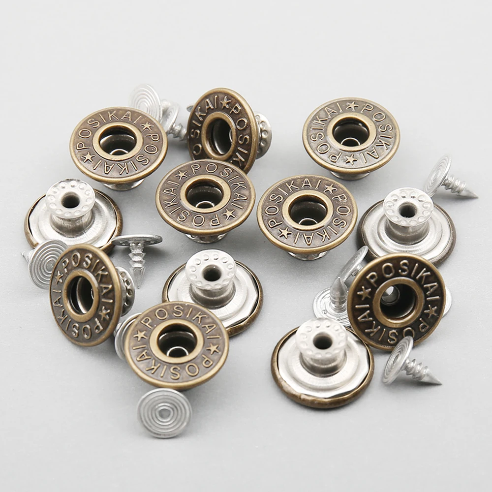 10/20Sets/pack Brass Jeans Buttons Hollow/Flat Shank Button Sewing-Free Change Waist Size Buttons for Garment Sewing Accseeories