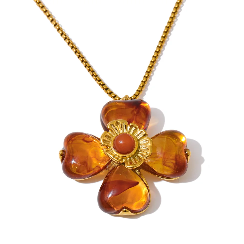 Women's Acrylic Flower Pendant Necklace & Ring Set