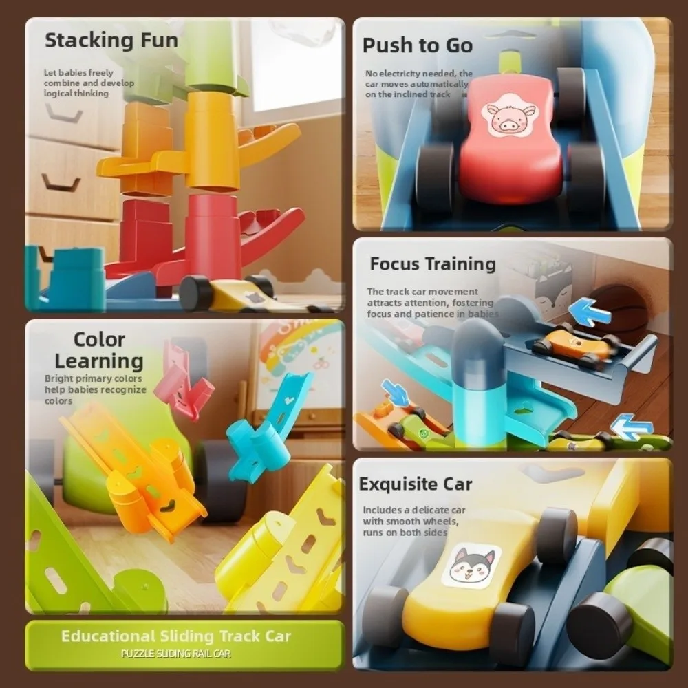 Track Building Racing Track Car Educational Gravity Powered DIY Rail Car Set Puzzle Design Multi-layer Parking Gravity Rail Car