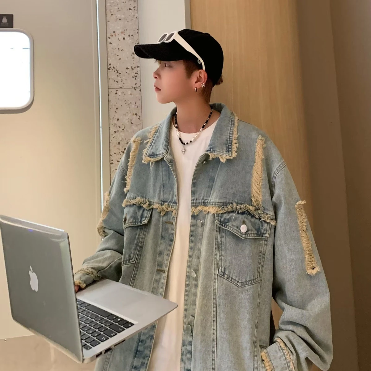 

Cleanfit Джинсовая куртка с талией в стиле ретро, весенне-осенняя модная уличная одежда, винтажное мужское и женское пальто с выцветшим подолом