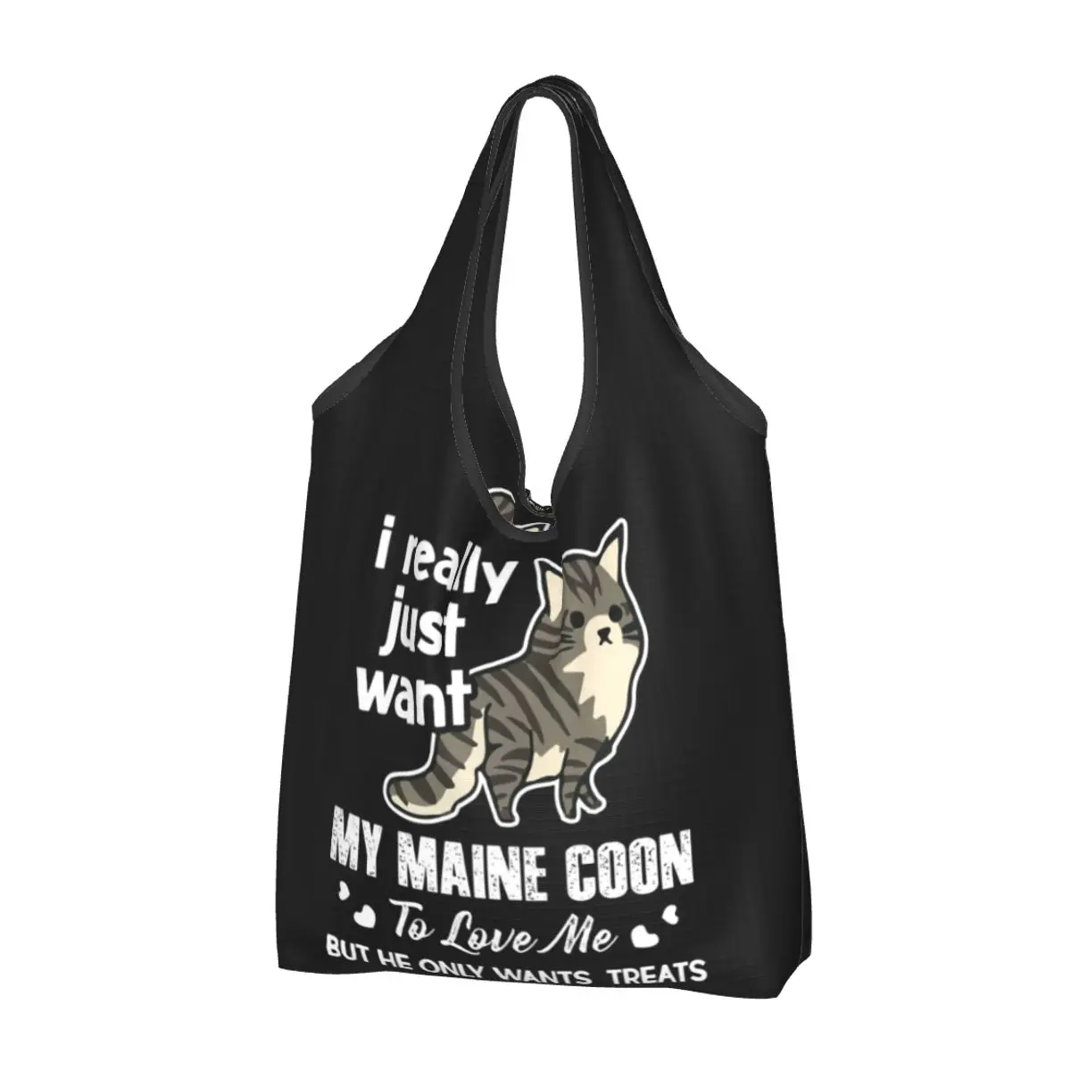 I Just Really Want My Maine Coon Cat Portable Tote Shopping Bags Large Capacity Shopper Bag Groceries Handbag Shoulder Bag