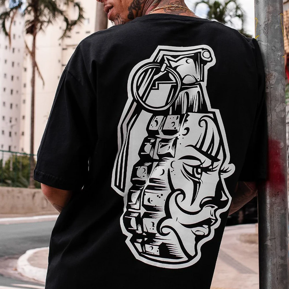 Summer Pure Cotton Fashionable Coast Dark  Loose Harajuku Short-Sleeved Workwear Retro Cartoon Anime T-Shirt Casual Printed Top