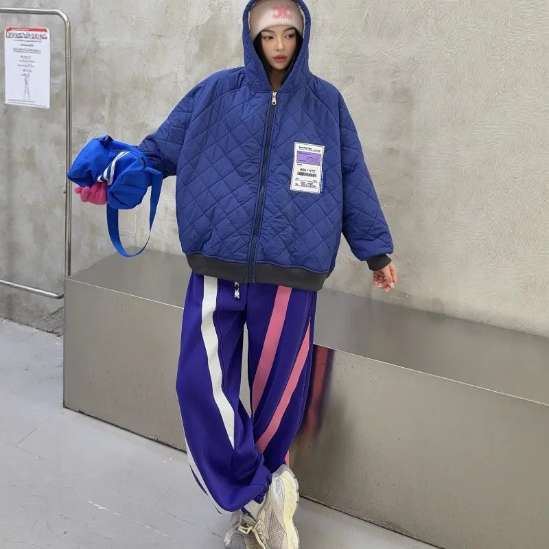 

2025 New Korean Loose Two-Piece Outfit - Women's Winter Fleece-Lined Cotton Coat - Thickened Sweatpants Patchwork Casual Set
