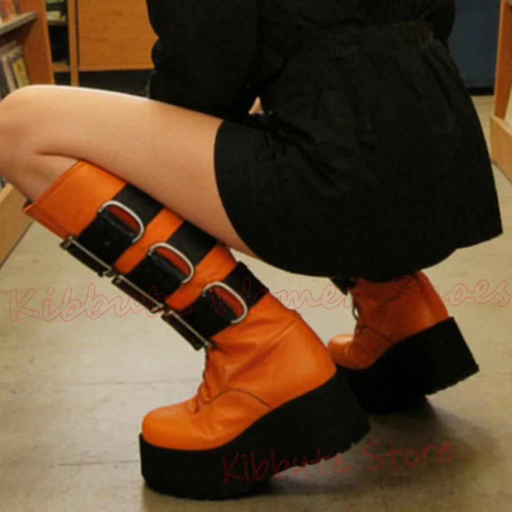 

Новые женские сапоги до колена на платформе с толстой подошвой, разноцветные, с пряжкой, из натуральной кожи, модные, элегантные, сексуальные, для вечеринок, лаконичные