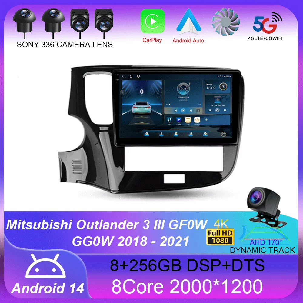 

For Mitsubishi Outlander 3 III GF0W GG0W Carplay 2018 - 2021 GPS Car Radio Navigation Multimedia Video Player Stereo Android 14