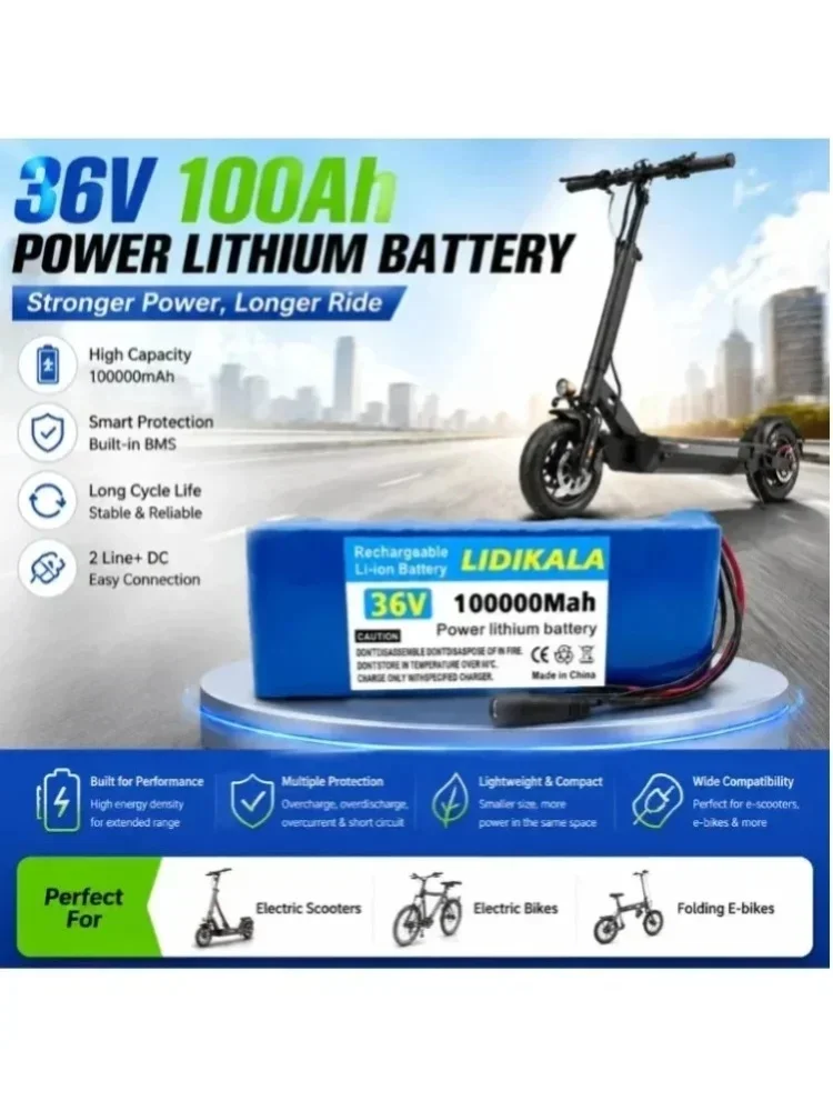Neu verbesserte 18650 36V Lithium-Ionen-Batterie 10S2P 100Ah 100000 Ah, 500W-1000W Hochleistungsmotor, geeignet für elektrische Skateboards und Skateboards, mit BMS+Ladegerät