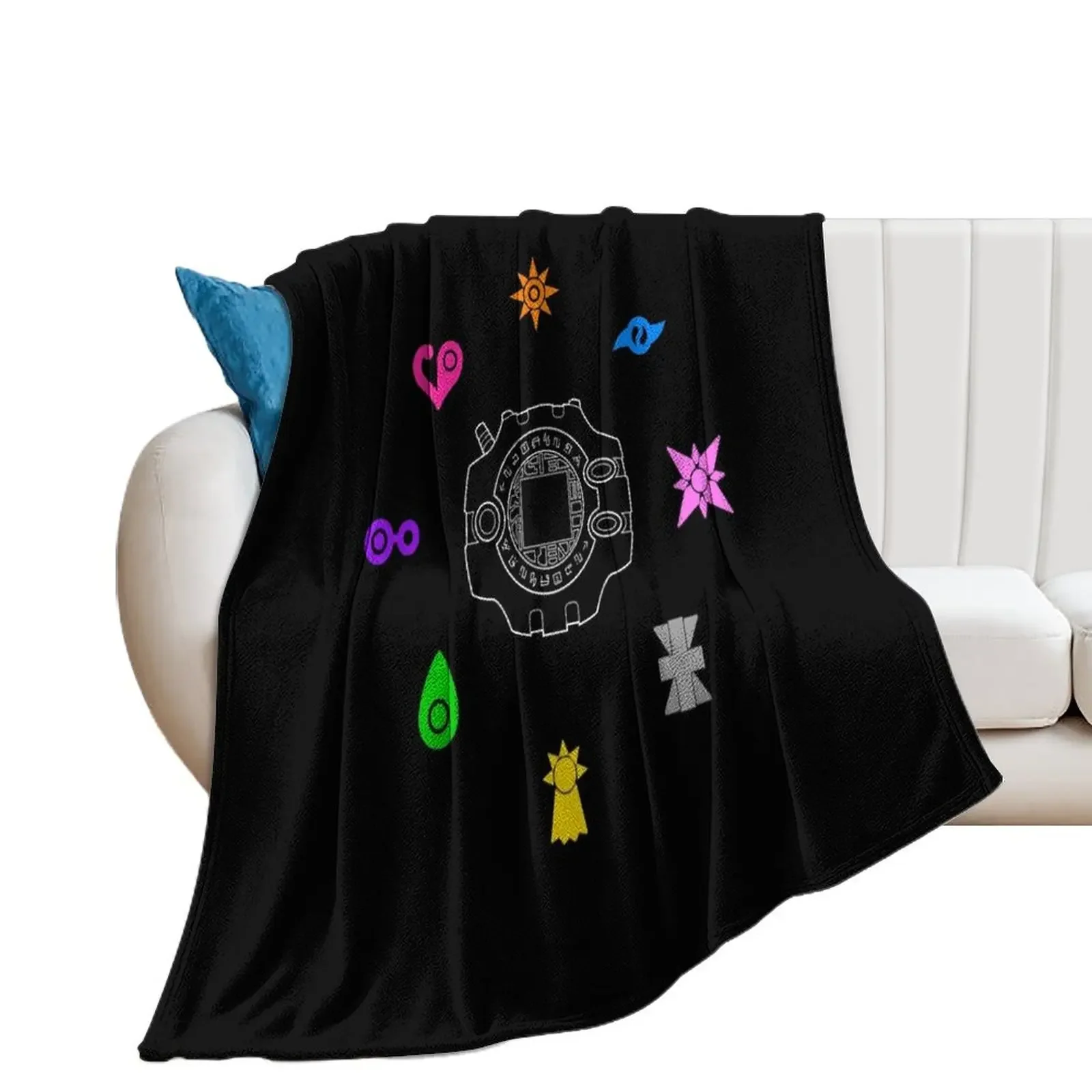 Digimon emblems white Throw Blanket Weighted Flannel Fabric Blankets