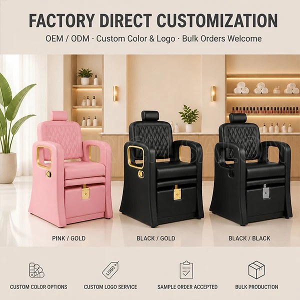 Pink Gold Set Luxury Foot Pedicure Spa Chair With Gold Five Star Stool Removable Foot Basin Adjustable Headrest Lockable Storage