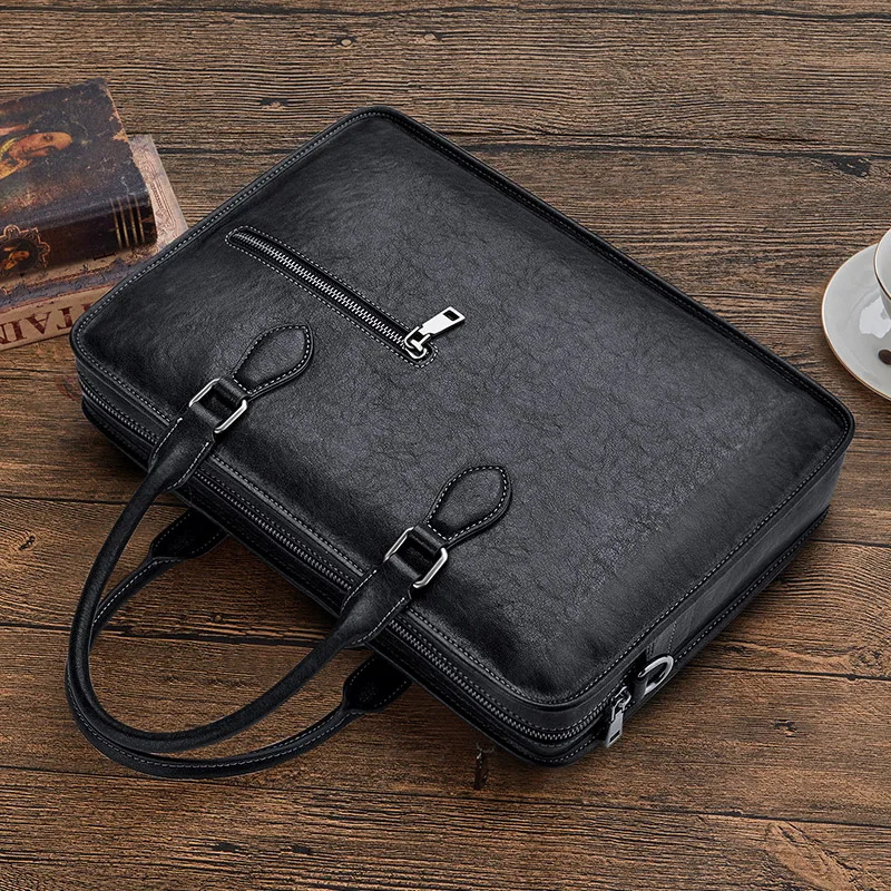 Valigetta da uomo in pelle, borsa per laptop di grande capacità, borsa a tracolla multifunzionale per viaggi d'affari e pendolari