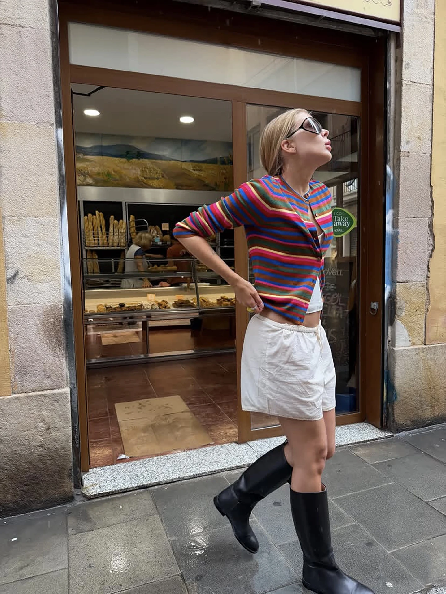 ZHAOLIN Rainbow Stripes Knitted Cardigan Vintage Short Top Dopamine Outerwear Thin Coat New Style Autumn Women's Fashion