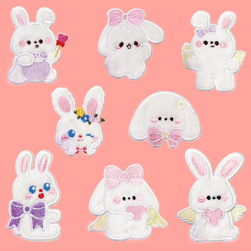 Plush Cute Rabbit Self-adhesive Embroidered Patches On Clothes Cartoon Animals Patches For Clothing Stickers Sewing Applique DIY