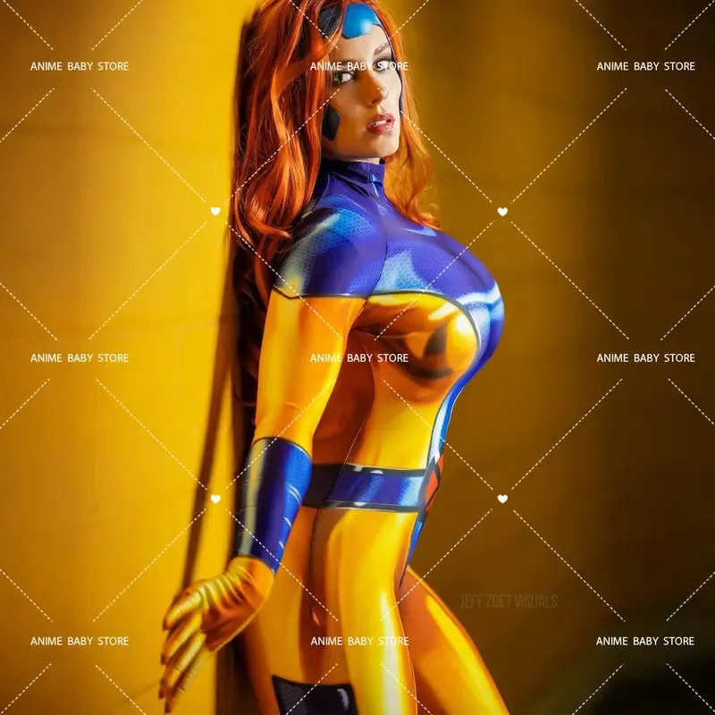 l2025l Halloween X-Men Jean Grey Costume for Women Jean Grey Dark Phoenix Cosplay Bodysuit Superhero Zentai Party Bodysuit Hallo