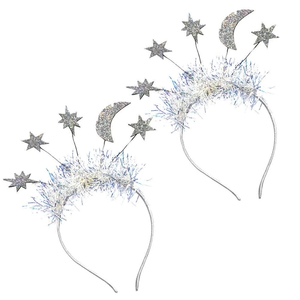 

2 pcs Star Moon Hairbands Silver Simple Style Headwear For Women Girls Party Casual Wear Christmas New Year Decorations