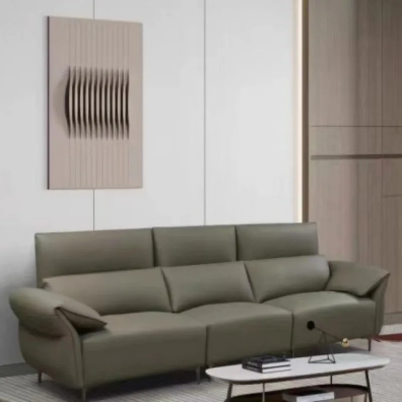 

Leather sofa first layer cowhide Italian minimalist living room straight row electric function