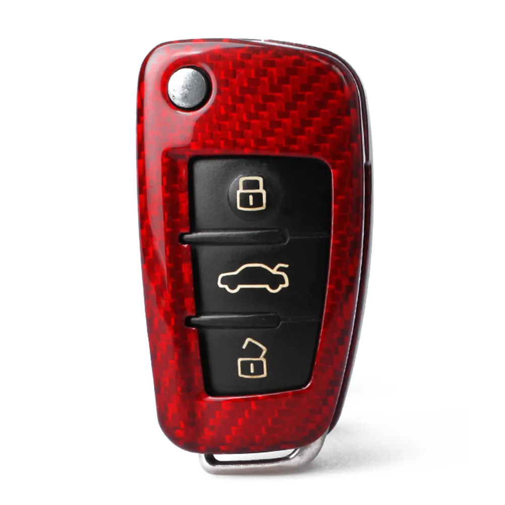 Real Carbon Fiber Red Remote Key Shell Cover Fob Case For AUDI A6 TT A3 Q3 A1 A4 Q7 S3