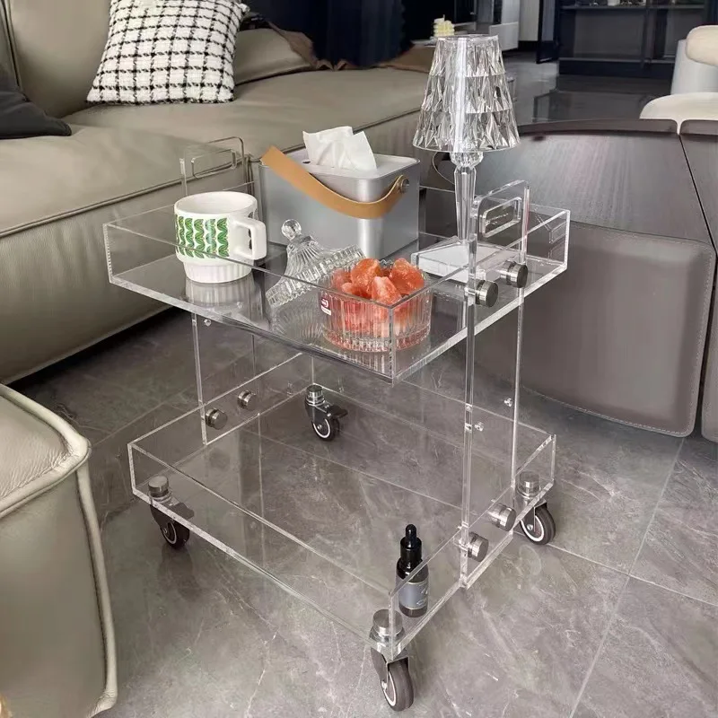 Nordic Acrylic Trolley with Wheel Kitchen Rack Transparent Rolling Storage Cart Removable Snack Cart Storage Rack Rolling Cart