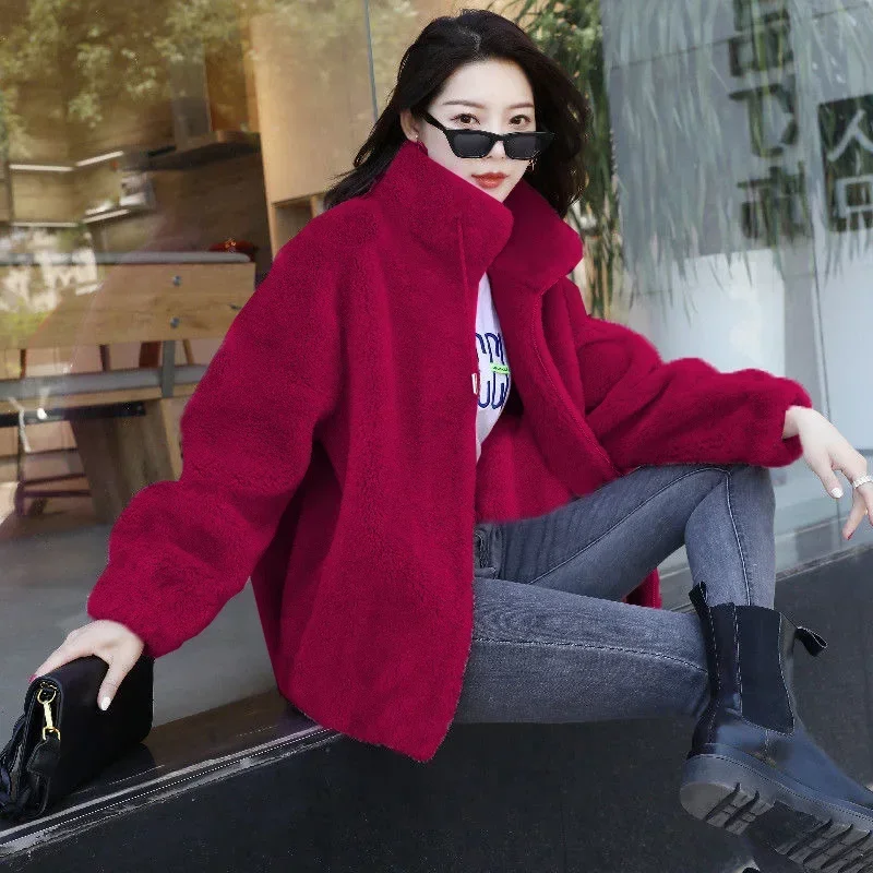 Double-Faced Woolen Coat 2024 Winter Korean High-End Women's Mid-Length Fashionable Lamb Wool Jacket Double-Faced Cashmere Coat