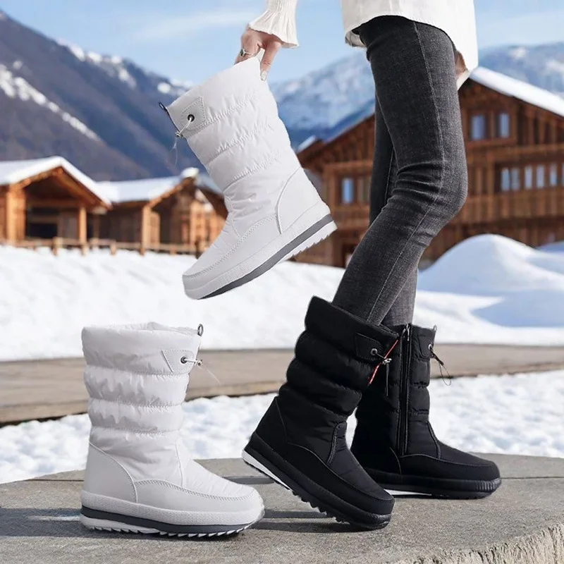 Botas de nieve largas impermeables de invierno, botas de algodón antideslizantes y resistentes al desgaste para mujer, botas de nieve con entresuela extremadamente fría y cálida