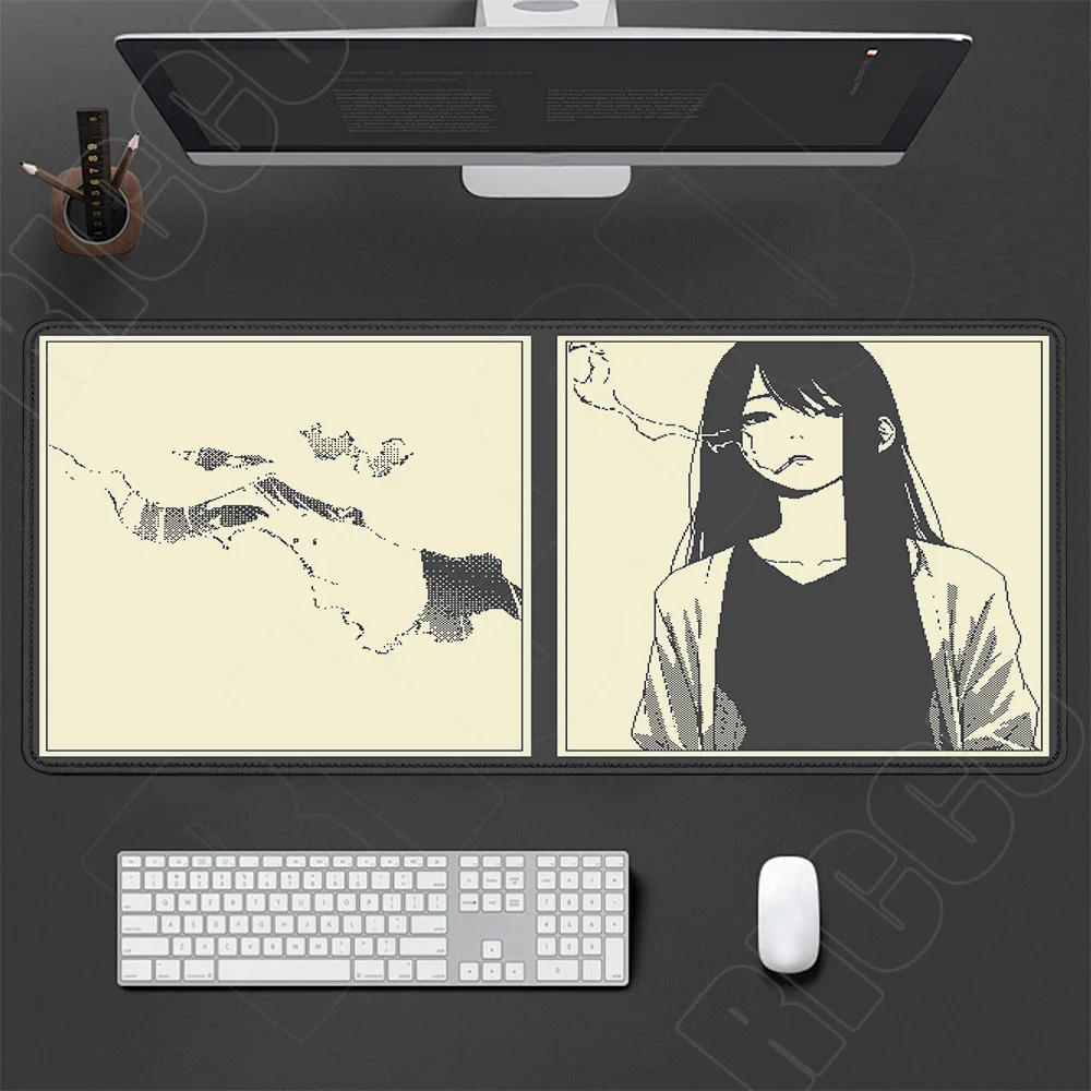 HD-Druck Anime Girl Mauspad XXL Schwarz Weiß Cooles Mauspad Tastaturunterlage Büro-PC-Zubehör XXL Schreibtischunterlage E-Sports-Teppich – Detail 4