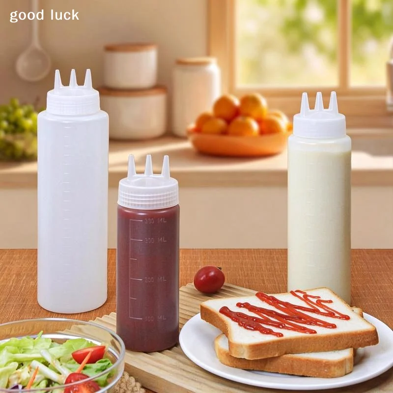 Answer3 Hole Squeeze Condiment Bottles BPA Free Food Grade Plastic Clear Measurement Marks For Kitchen Salad Dressing Dispensin