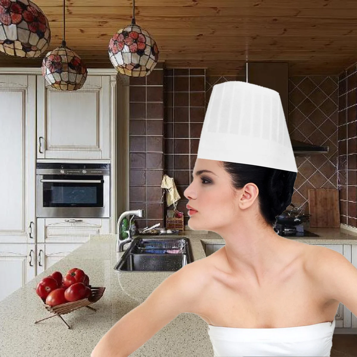 20Pcs Non Woven Chef Hats Lightweight Disposable Headwear for Cooking Baking Catering Kitchen Use Chef -Off Chefs