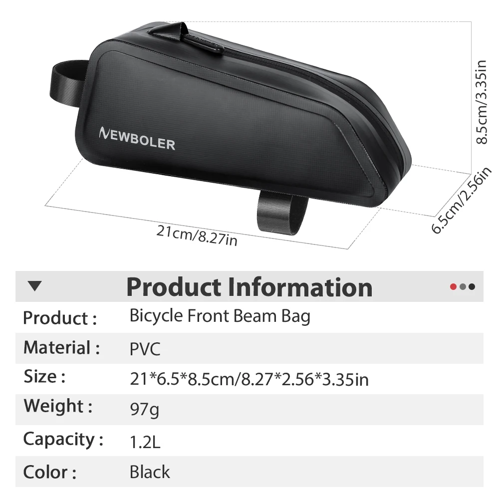 NEWBOLER Fahrradtasche 1,5L Tragbare Rahmen-Vorderrohrtasche für MTB und Rennrad, Große Kapazität EVA-Fahrradtasche – Detail 2