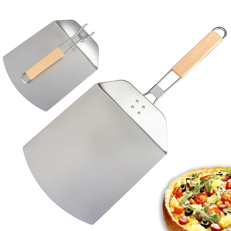 

Stainless Steel Folding Pizza Shovel Solid Wood Handle Square Cake Sesame Safety Transfer Shovel Home Baking Tool Accessories